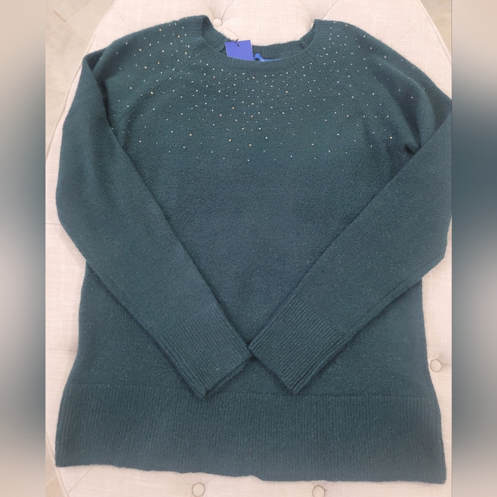 Kohl's Apt 9 Crewneck Sparkle Bedazzled Sweater Top XL NWT Pullover Green St Pat